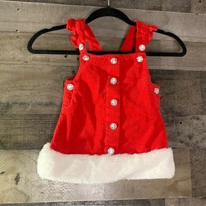 Christmas couture red corduroy Santa overall skirt with bling buttons
